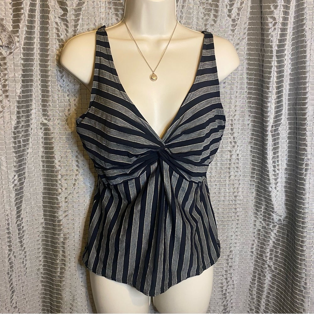 Coco Reef Tank Swim Top Like New Black Gray and Gold striped 36C